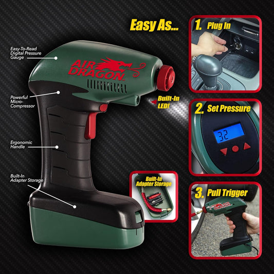 Air Dragon Portable Air Compressor Build in Light Great For Car tyres,Bike tyres,Sport Ball, Pool Toys, Air Mattresses