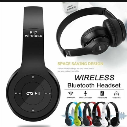 Long Listening Battery Fast Charging Wireless Bluetooth 5.1 Headphones With SD Card Function – P47 Model