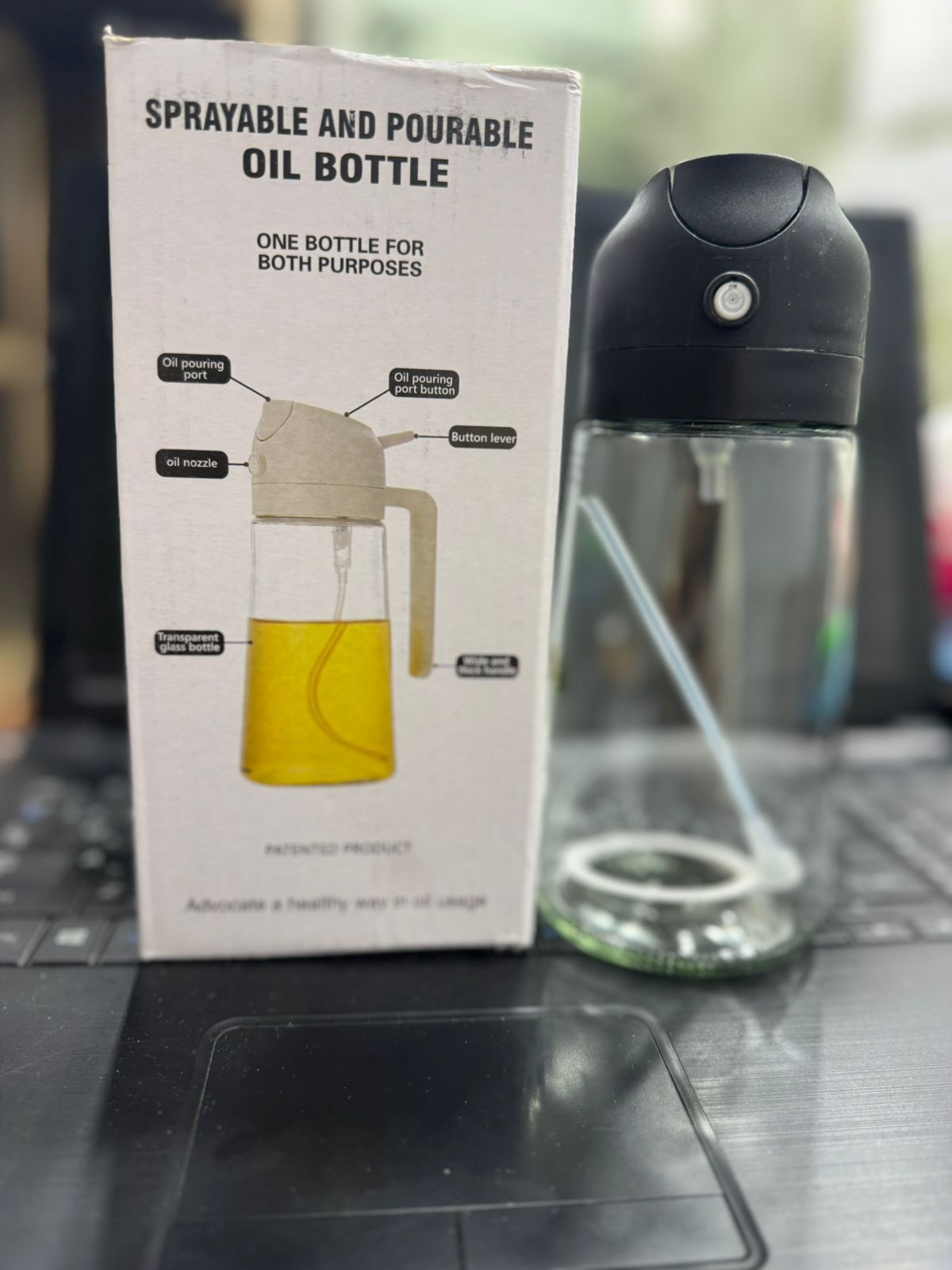 2-in-1 Oil Spray Bottle & Dispenser 470ml – Leak-Proof Glass Oil Sprayer for Air Fryer, BBQ, Salad & Cooking