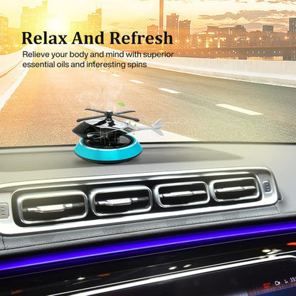 Solar Powered Helicopter Car Air Freshener Diffuser – Rotating Dashboard Perfume Decor | Metal + ABS Refillable Aroma Vent Clip for Car Interior