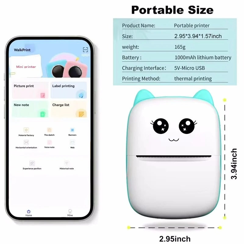 🖨️ Mini Portable Thermal Printer – Wireless Bluetooth Pocket Photo Printer for Notes, Labels & Instant Printing