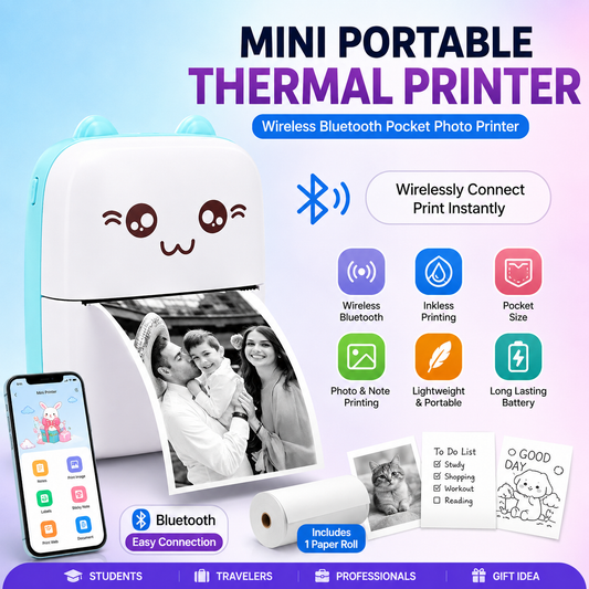 🖨️ Mini Portable Thermal Printer – Wireless Bluetooth Pocket Photo Printer for Notes, Labels & Instant Printing