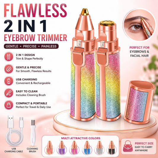 Flawless 2 In 1 Eyebrow Trimmer Multi Attractive Color With USB Charging Cable And Cleaning Brush