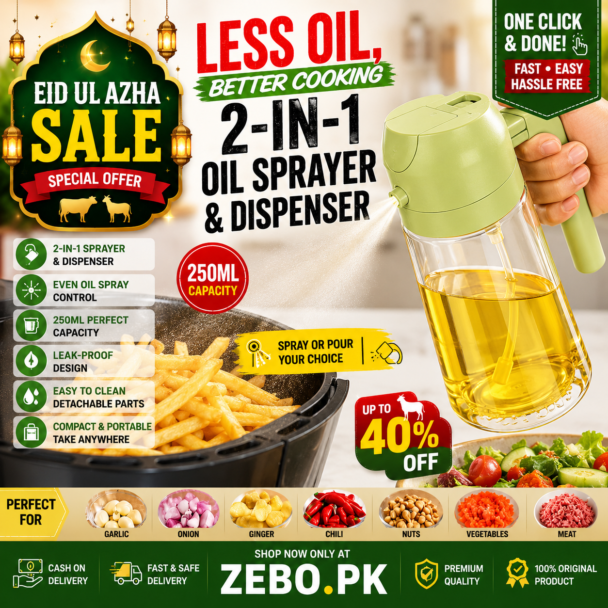 2-in-1 Oil Spray Bottle & Dispenser 470ml – Leak-Proof Glass Oil Sprayer for Air Fryer, BBQ, Salad & Cooking