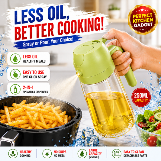 2-in-1 Oil Spray Bottle & Dispenser 470ml – Leak-Proof Glass Oil Sprayer for Air Fryer, BBQ, Salad & Cooking