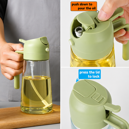 2-in-1 Oil Spray Bottle & Dispenser 470ml – Leak-Proof Glass Oil Sprayer for Air Fryer, BBQ, Salad & Cooking