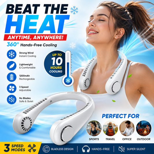 Mini Neck Fan Rechargeable Portable Air Cooler – Bladeless Hands-Free Wearable Cooling Fan with 3 Speed Modes for Summer, Travel, Office & Outdoor Use