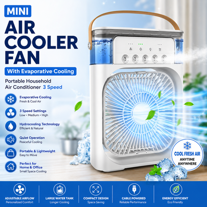 Mini Air Cooler Fan with Evaporative Cooling & Hydrocooling Technology | Portable Personal Air Conditioner | 3-Speed Quiet Desktop Cooler for Home, Office & Bedroom