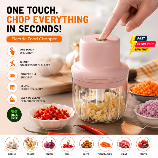 Smart Electric Garlic Chopper & Grinder – Mini Wireless Food Processor for Quick Spice & Vegetable Prep
