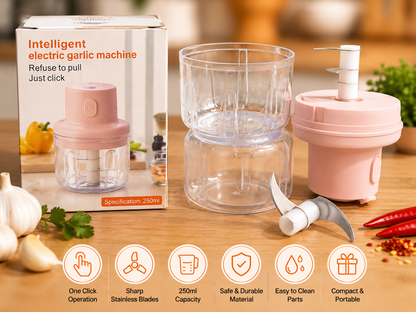 Smart Electric Garlic Chopper & Grinder – Mini Wireless Food Processor for Quick Spice & Vegetable Prep