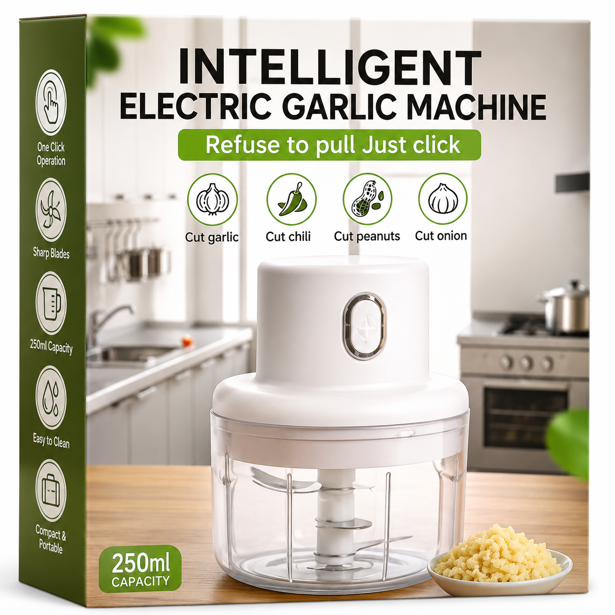 Smart Electric Garlic Chopper & Grinder – Mini Wireless Food Processor for Quick Spice & Vegetable Prep