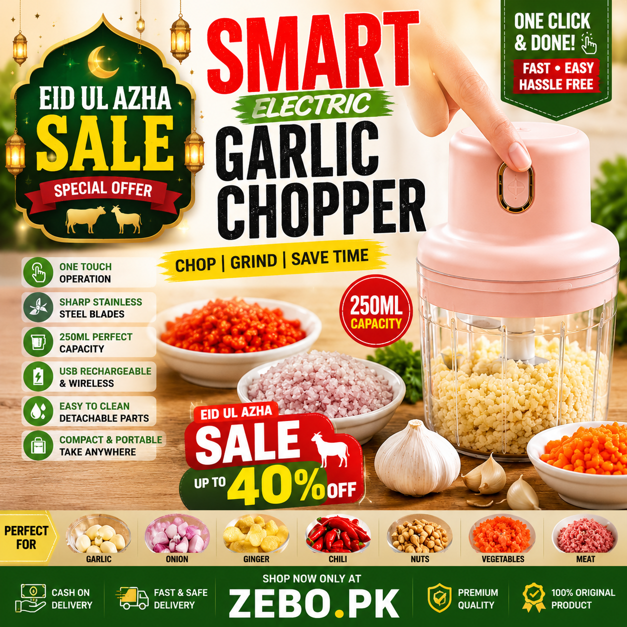 Smart Electric Garlic Chopper & Grinder – Mini Wireless Food Processor for Quick Spice & Vegetable Prep